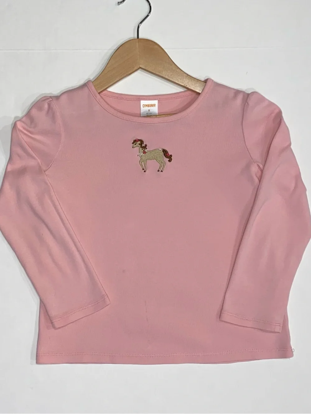 Gymboree Girls Pink Long Sleeve Tee with Embroidered Pony Size 6